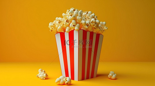 开胃零食背景图片_电影院特许爆米花桶和电影小吃的 3D 渲染