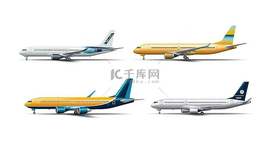 航空公司背景图片_白色背景真实客机视图中飞机的 3D 矢量模型