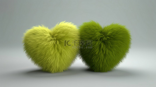 橄榄logo背景图片_绿色和橄榄色的蓬松心 3d 情人节插图