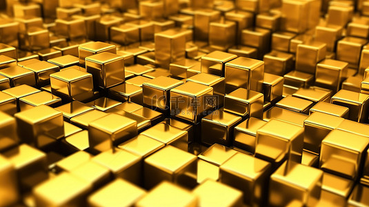 金色框金色背景图片_抽象金色立方体 3D 渲染的强烈特写