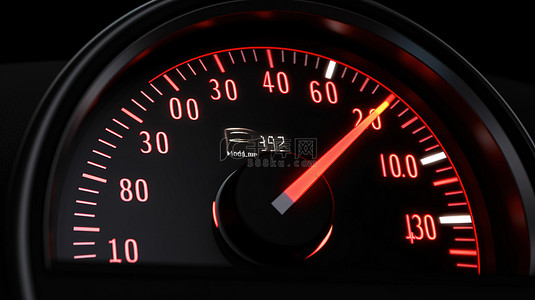 黑色汽车面板的特写，配有数字转速表和车速表，在 3D 插图中指示 280 公里/小时