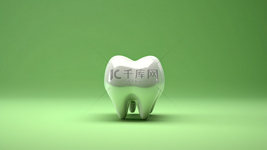 白色和绿色背景 3d 渲染下的奇异牙齿