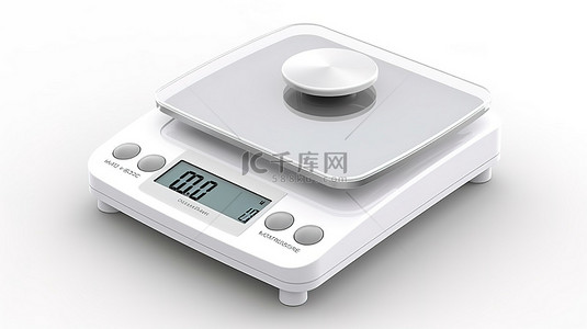 3D 渲染白色背景电子秤，用于精确食品称重