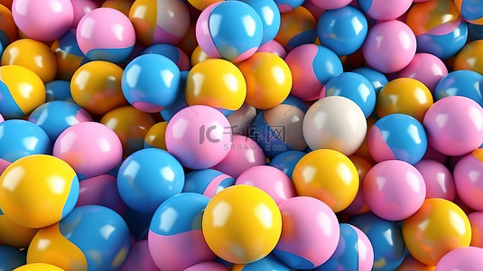 水平抽象背景，具有黄色粉色和蓝色的 3d 球体，非常适合您的设计