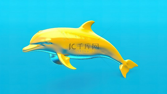 双色调风格的宽吻海豚黄色 tursiops truncatus 在蓝色海洋 3d 渲染中游泳
