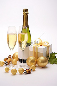 红葡萄背景图片_白色背景中的香槟葡萄礼品和香槟