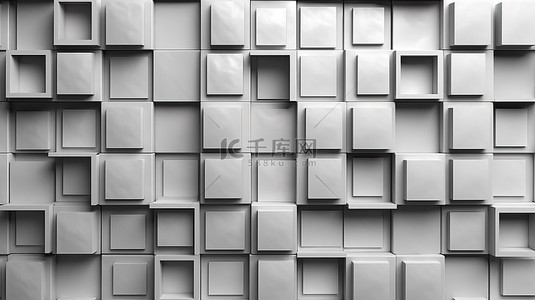 3d 无缝当代浅灰色方形网格图案墙背景