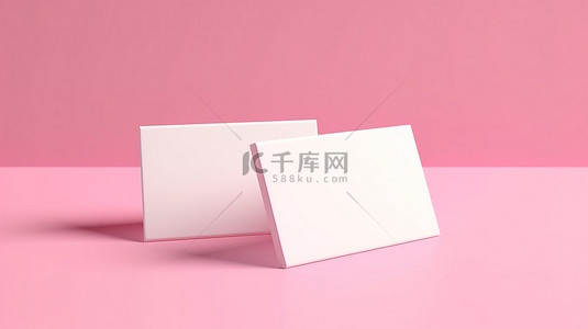 粉红色柔和的背景，具有空白白色名片的 3D 插图