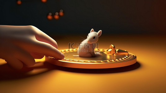 3D 渲染插图用伸出的手从捕鼠器中抓取加密货币