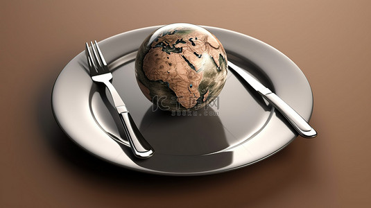通过盘子上的 3D 地球仪描绘的处于食物短缺危险中的星球