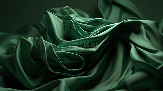 丝绸纹理背景背景图片_有机绿布材料抽象 3D 渲染飞行织物的插图