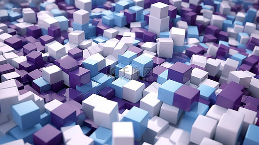 抽象 3d 渲染蓝色紫色和白色立方体的组合