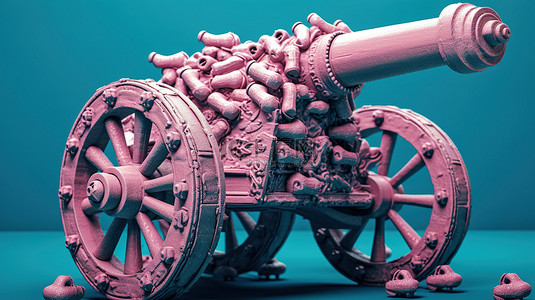 粉红色复古海盗大炮的 3D 渲染