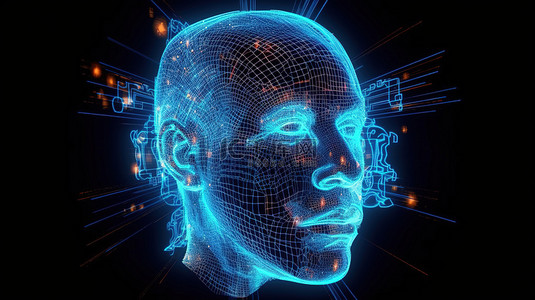 头部全息图背景图片_未来派机器人头部的 3D 渲染，采用英镑货币灵感设计和全息技术