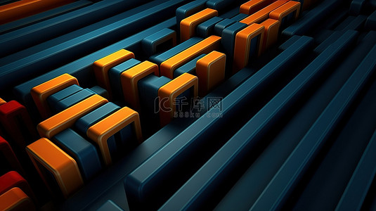 条纹橙背景图片_几何背景与行蓝色黑色和橙色线 3D 插图