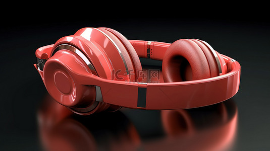 dj音乐字背景图片_珊瑚色的现代耳机令人惊叹的 3D 渲染