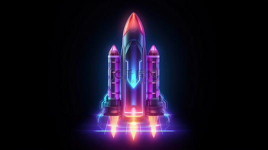 ui船背景图片_发光的黑暗太空火箭发射标志3D渲染的ui ux界面元素