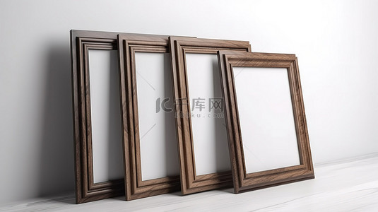木框板背景图片_在白色背景下以 3D 呈现的经典风格的极简主义木框
