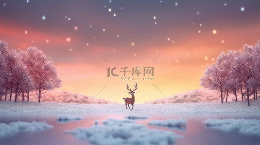 垃圾分类冬天背景图片_可爱的节日鹿和风景优美的 3D 圣诞景观