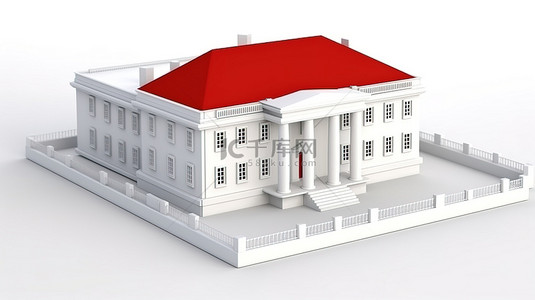 3d 渲染中的红色屋顶白宫模型