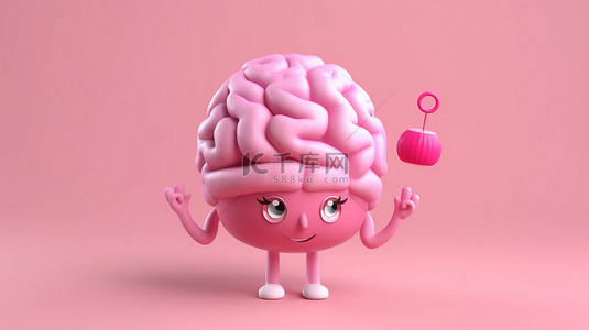 智力锻炼背景图片_粉红色执行瑜伽姿势的大脑的 3D 渲染