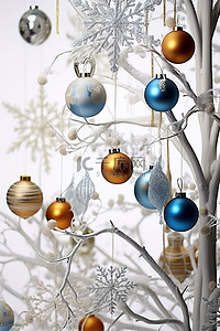 树枝上有装饰品的圣诞树设计