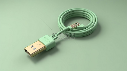 平躺式 3D 渲染图像中 USB 电缆的顶视图