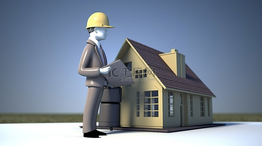 维修工程师背景图片_数字工程师在工作 3D 渲染房屋和笔记本电脑的插图