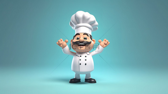 经典食物背景图片_戴着经典白帽子的厨师的卡通风格 3D 插图