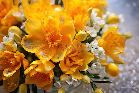 黄色的花朵背景图片_桌上摆着一束黄色的花朵