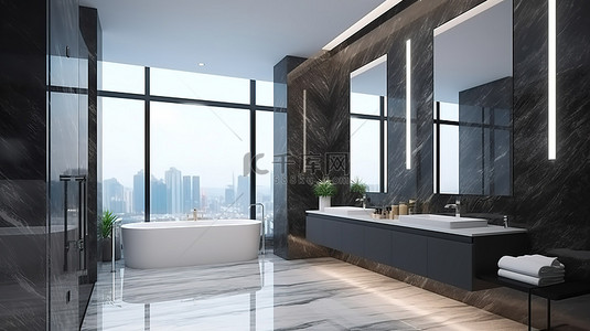 厕所保洁背景图片_3d 渲染中的豪华现代浴室和卫生间