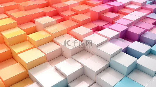 粉色质感银色质感背景图片_3D 渲染中白色地板上的简化和抽象立方体渐变图案