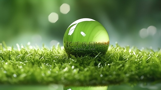 奶面霜背景图片_绿草球和水面突出显示 3D 渲染中的化妆品，有选择的焦点