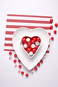 糖果字背景图片_盘子上有红色和白色糖果的甜心笔记
