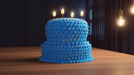 七色蜡烛背景图片_七十顶盛大的蓝色生日蛋糕 3d 渲染