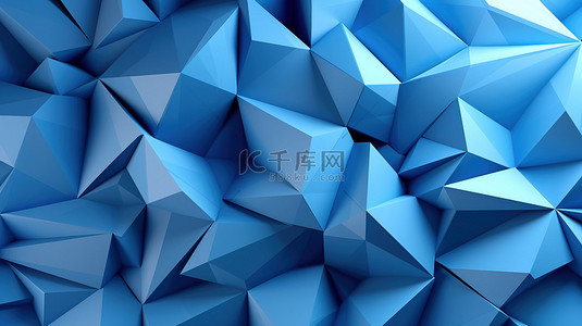蓝色多边形多边形背景图片_在带纹理的背景上具有蓝色三角形多边形的 3D 场景