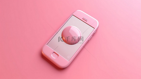 粉色背景空白屏幕的卡通手机的独立 3D 渲染