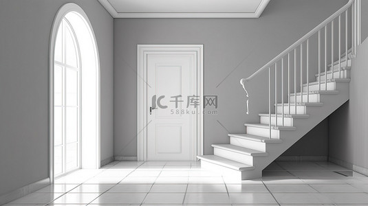 楼梯装饰背景图片_家庭或公寓入口和楼梯的 3D 渲染