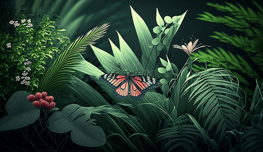 热带背景卡通背景图片_热带植物绿色自然背景