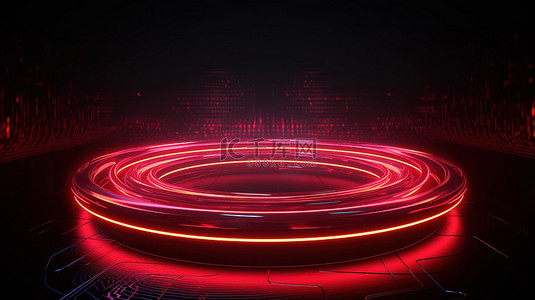 抽象的未来派高科技背景 3d 渲染的红色霓虹灯圈