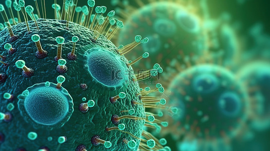 患病的背景图片_细菌病毒或细菌微生物的显微 3D 渲染
