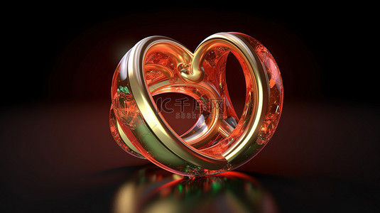 3d 渲染中带有戒指的爱情概念心