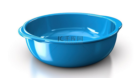 洗锅背景图片_带有蓝色塑料洗脸盆的独立白色背景的 3D 渲染