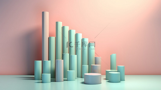 股票创意背景图片_浅蓝色柔和创意 3D 渲染插图描绘增长数据演示背景的图表