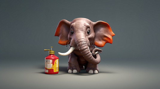 有趣的 3D 大象插图，鼻子里有一个油箱
