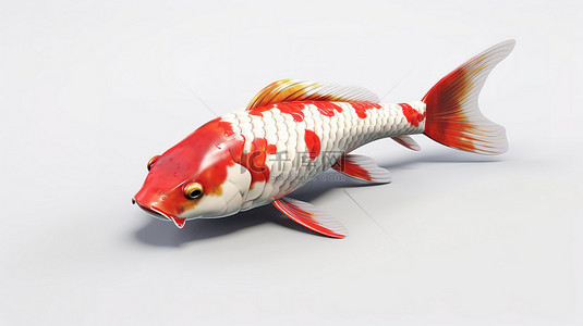 白色中式背景图片_3d 渲染的红色和白色的日本锦鲤鱼