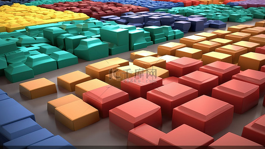 充满活力的块彩色建筑砖的 3d 渲染
