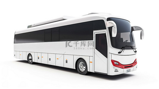 科技理念背景图片_虚拟预订理念 3D 渲染大型白色旅游巴士在白色背景下显示在手机上
