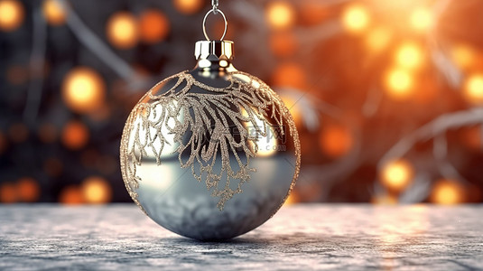 新年假期背景图片_3D 渲染背景，以银色小玩意为特色，适合节日圣诞节或新年假期