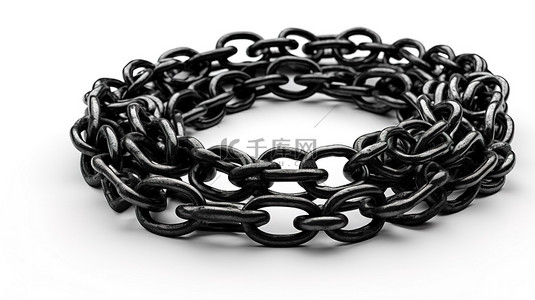 黑色金属链网，具有 3D 渲染和在白色背景上隔离的剪切路径